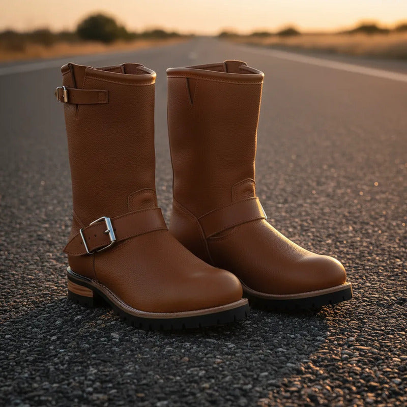 Botas Biker Piel Tractor/casco Acero Tronco Viejo Marrón 28,5 Mx