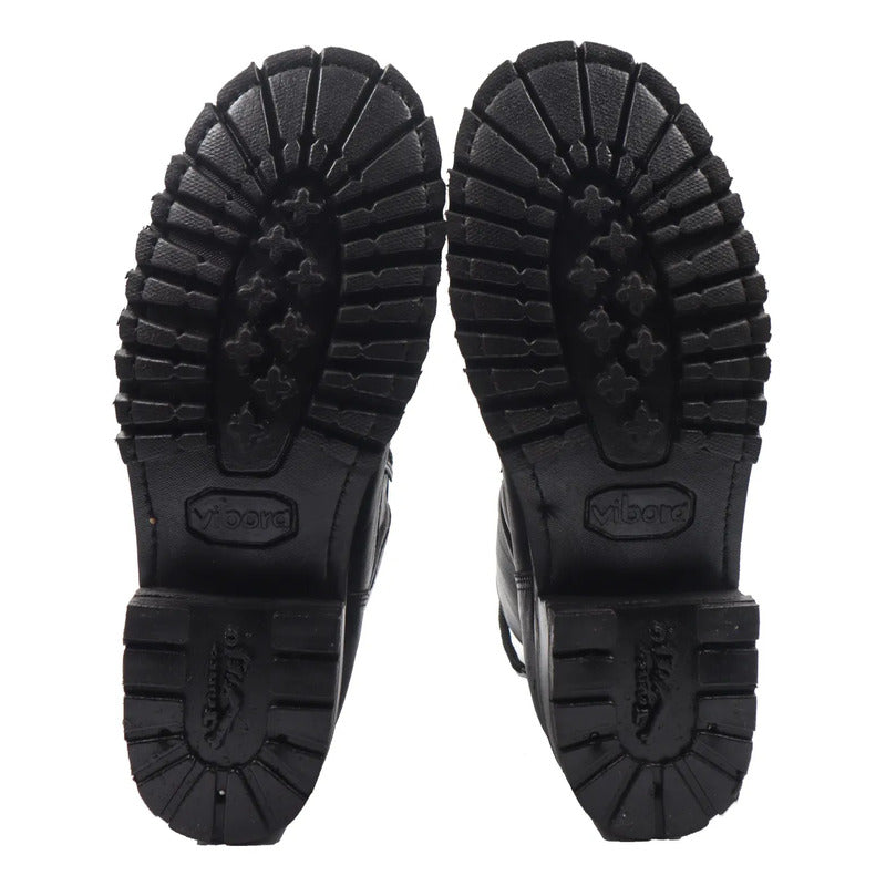 Botas Biker Cintas Piel De Res Suela Tractor Tronco Viejo Negro