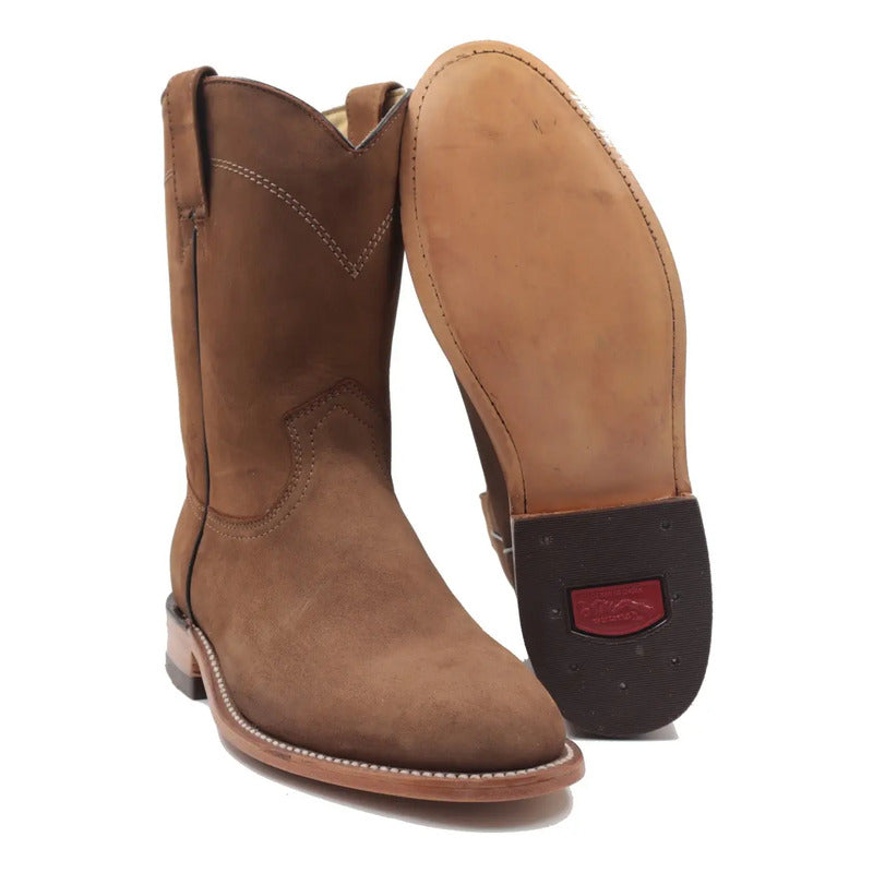 Botas Vaqueras Roper Hombre Piel Nobuck Suela De Cuero Marrón Claro 29,5 Mx