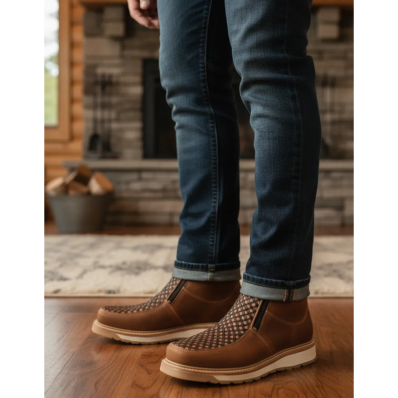 Botines Hombre Doble Cierre Piel Res Petatillo Tronco Viejo