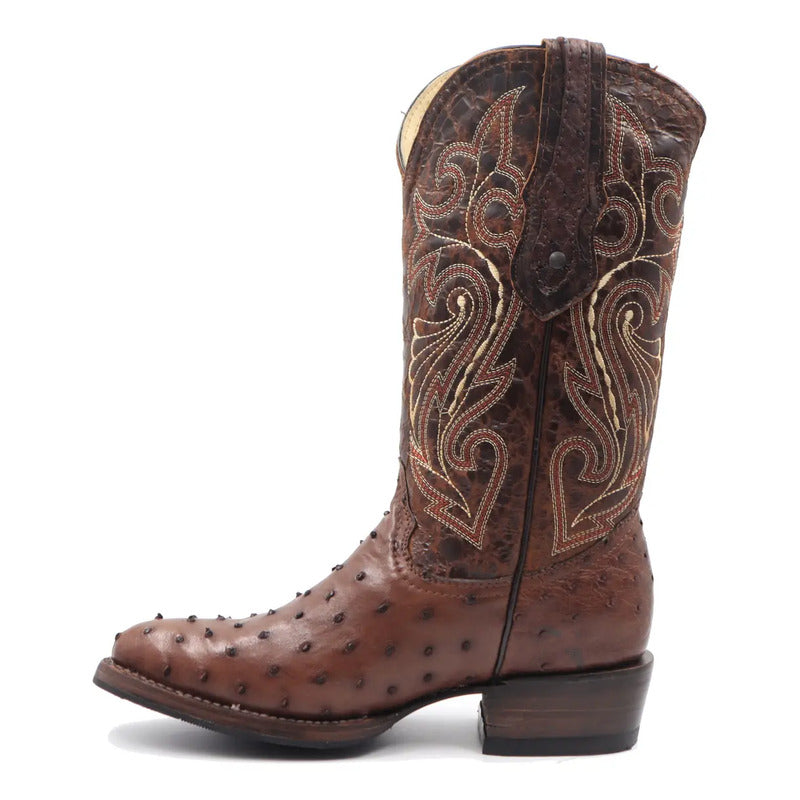 Botas Vaqueras Piel Avestruz Original Horma Oval Clasica