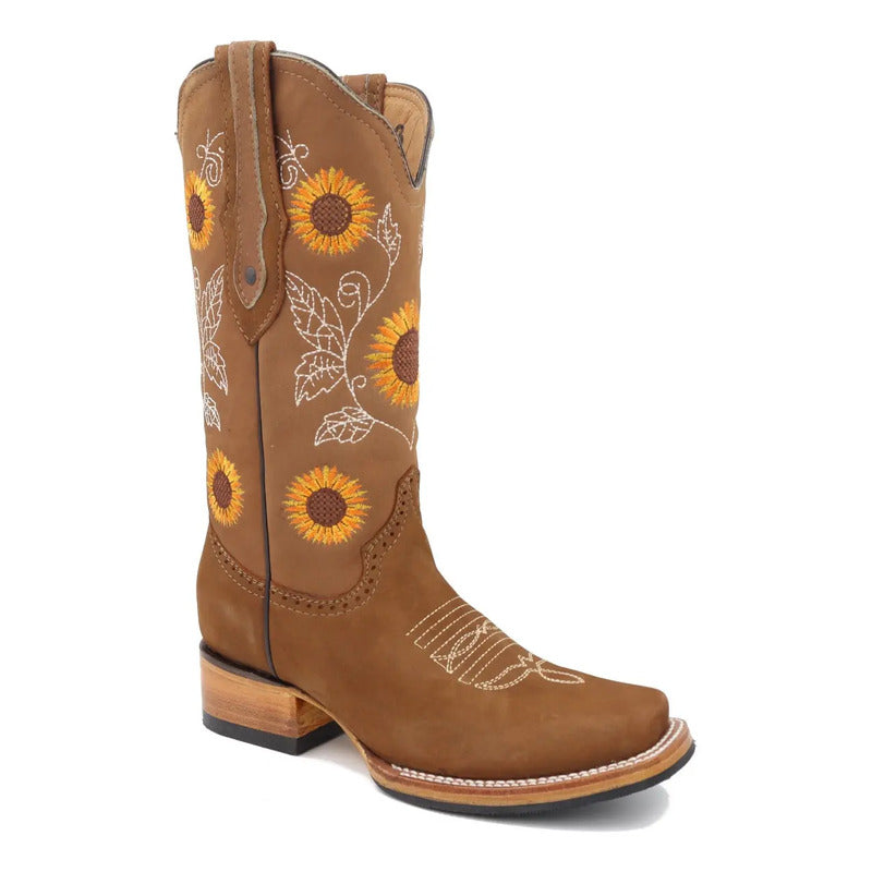 Botas Vaqueras Girasoles Horma Rodeo Tronco Viejo