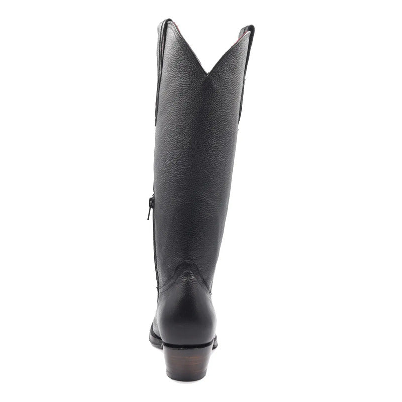 Bota Vaquera Alta Para Dama De Piel Genuina Color Negro