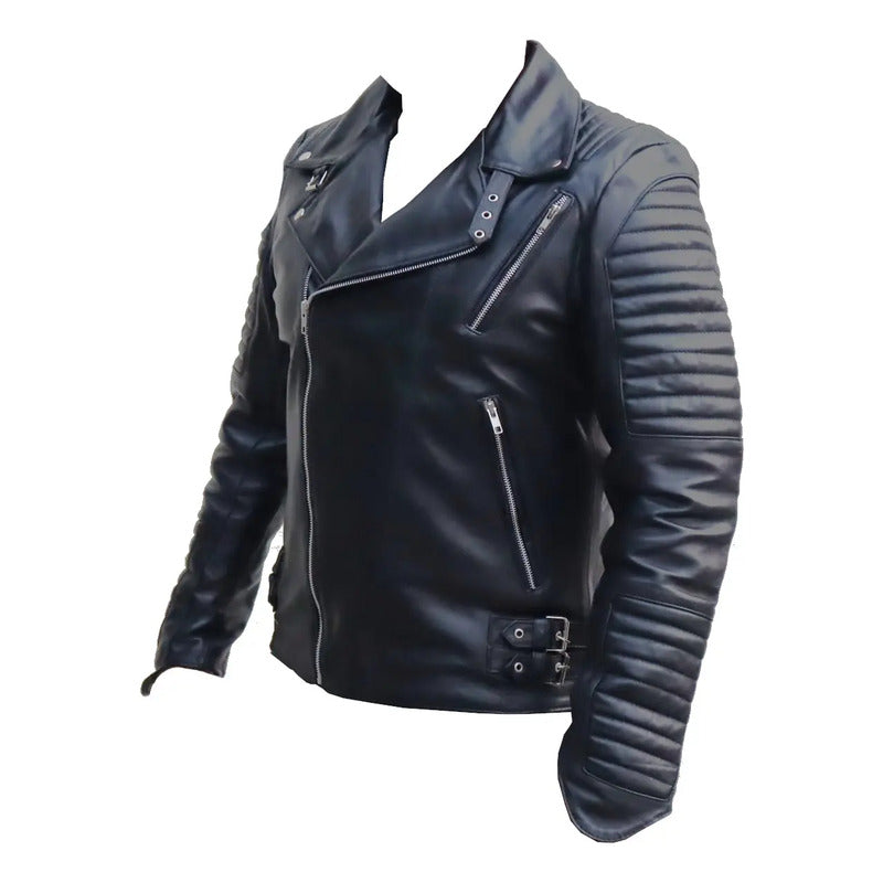 Chamarra De Piel Autentica Motociclista/rockera