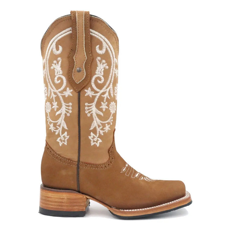 Botas Vaqueras Dama Girasol Blanco Horma Rodeo Tronco Viejo