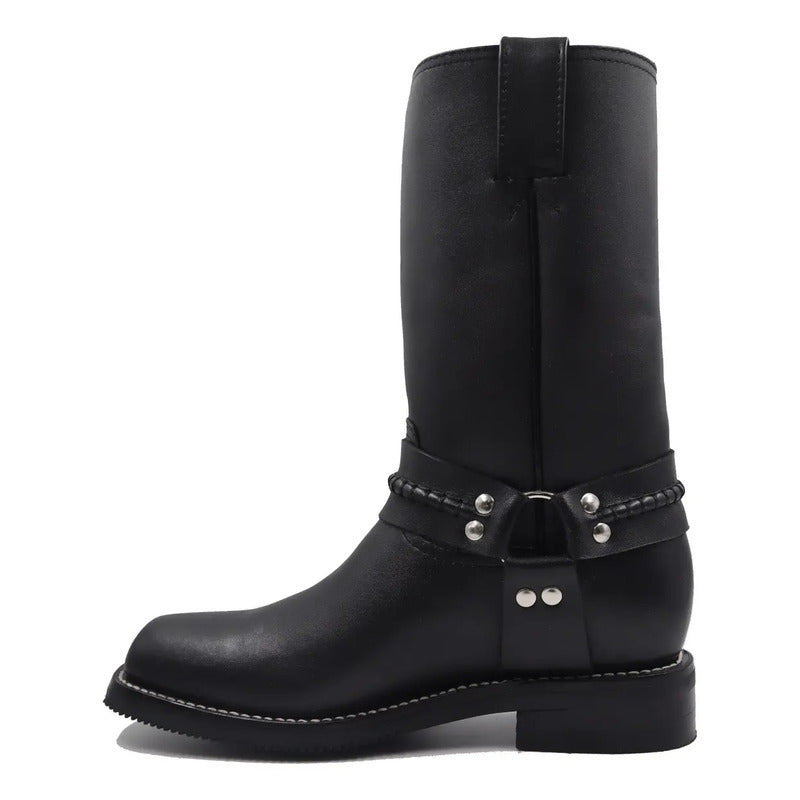 Botas Hombre Vaquera Biker Argolla Cierre Piel Tronco Viejo