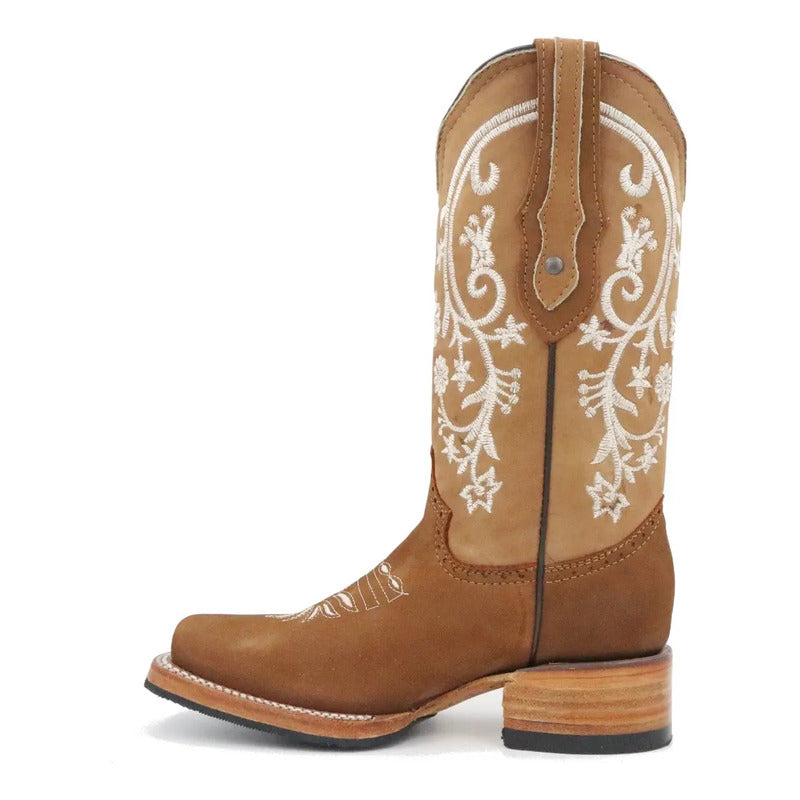 Botas Vaqueras Dama Girasol Blanco Horma Rodeo Tronco Viejo