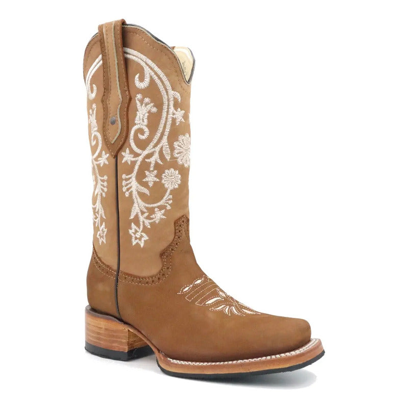 Botas Vaqueras Dama Girasol Blanco Horma Rodeo Tronco Viejo