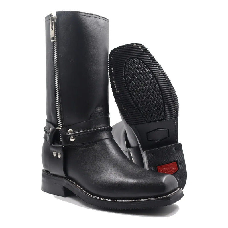 Botas Hombre Vaquera Biker Argolla Cierre Piel Tronco Viejo