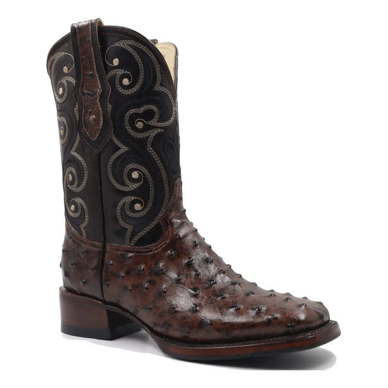 Botas Vaqueras Bulldog Piel Grabado Avestruz Doble Vida
