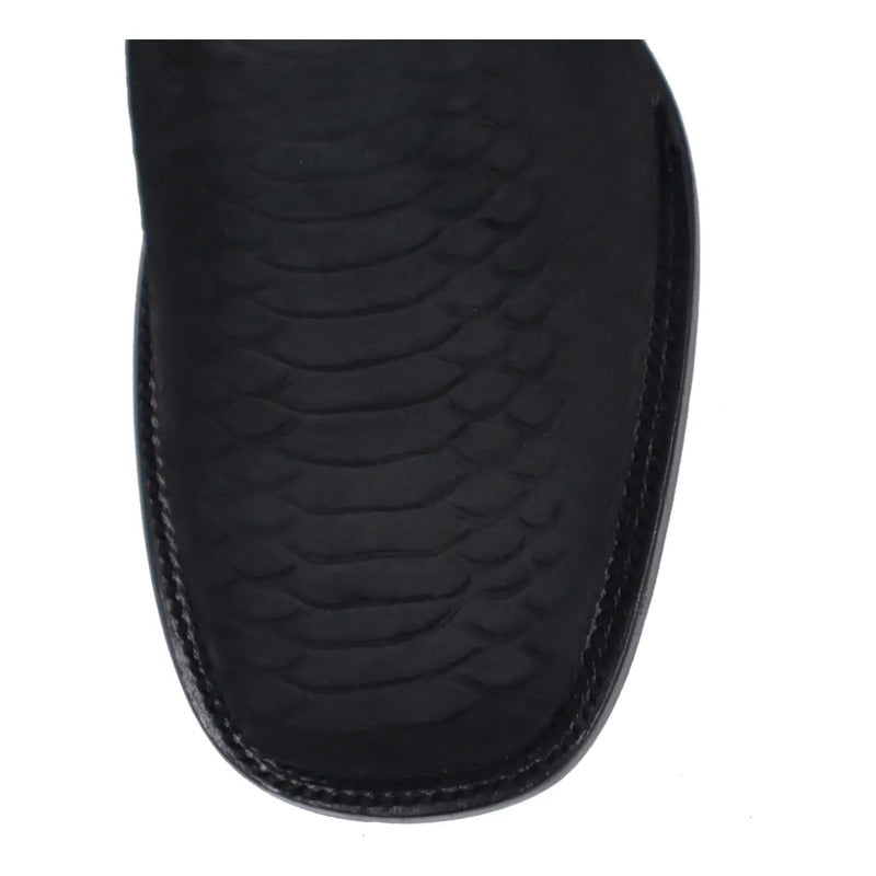 Botas Vaqueras Hombre Bulldog Piel Nobuck Grabado Pitón Negro 30 Mx