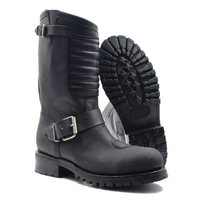 Botas Biker Piel Crazy Tractor/casco Acero Protecciones