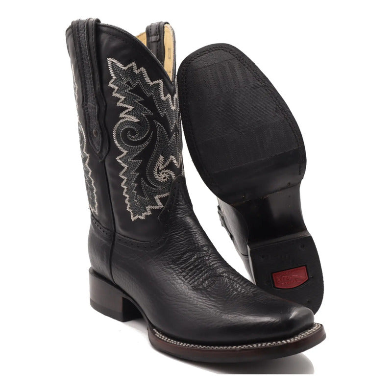 Botas Vaqueras Hombre Rodeo Piel Res Tronco Viejo Negro 30 Mx