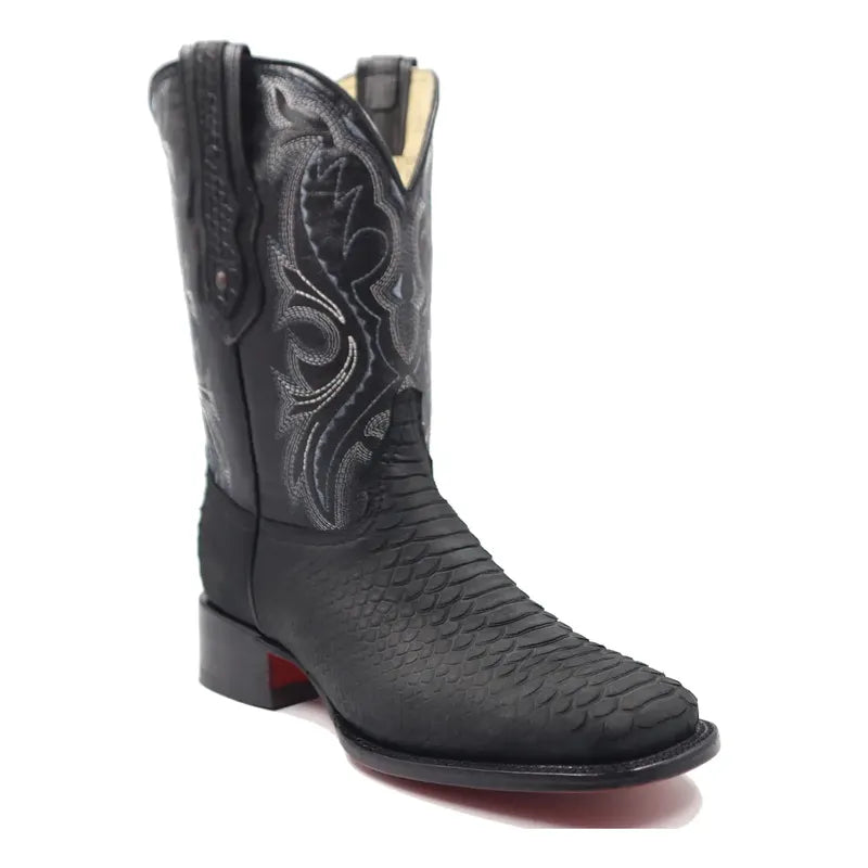 Botas Vaqueras Hombre Bulldog Piel Nobuck Grabado Pitón Negro 30 Mx