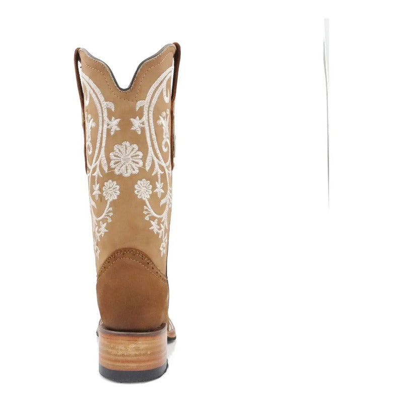 Botas Vaqueras Dama Girasol Blanco Horma Rodeo Tronco Viejo