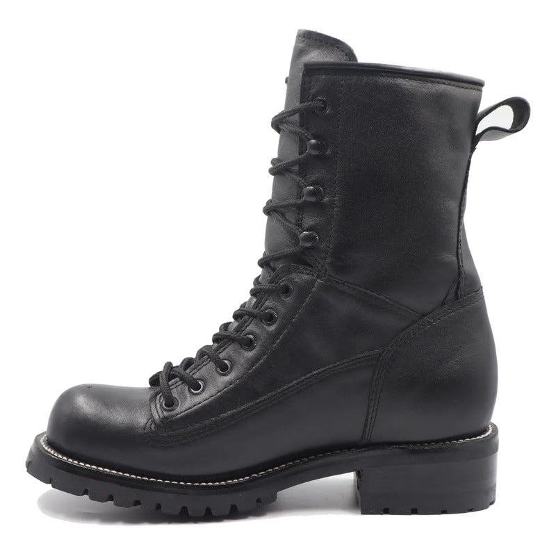 Botas Biker Cintas Piel De Res Suela Tractor Tronco Viejo Negro