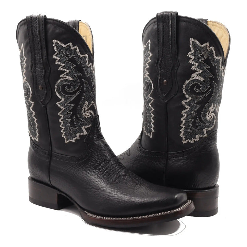 Botas Vaqueras Hombre Rodeo Piel Res Tronco Viejo Negro 30 Mx