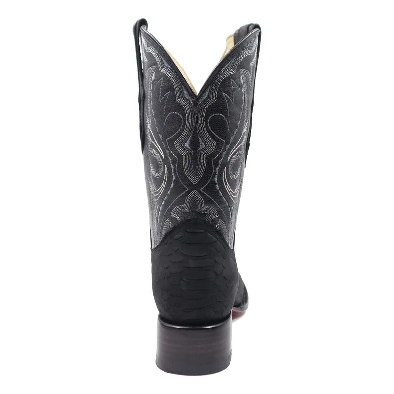 Botas Vaqueras Hombre Bulldog Piel Nobuck Grabado Pitón Negro 30 Mx
