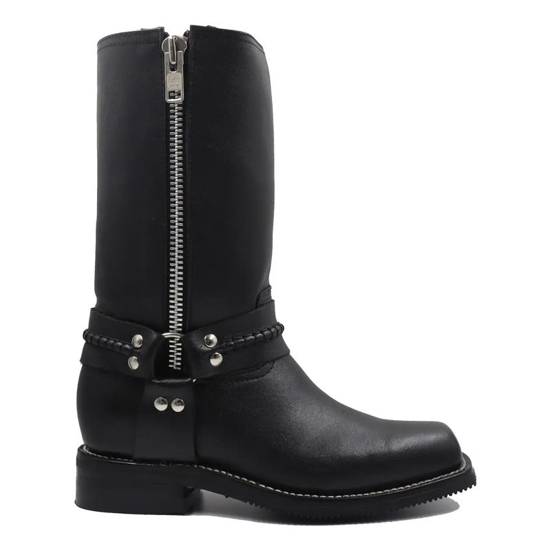 Botas Hombre Vaquera Biker Argolla Cierre Piel Tronco Viejo