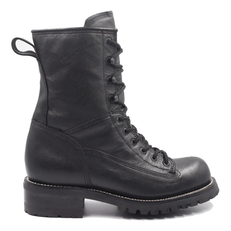 Botas Biker Cintas Piel De Res Suela Tractor Tronco Viejo Negro