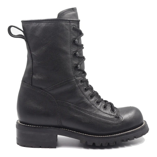 Botas Biker Cintas Piel De Res Suela Tractor Tronco Viejo Negro