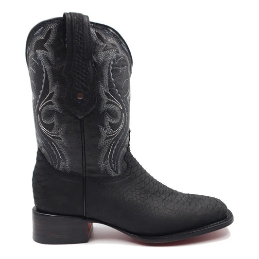 Botas Vaqueras Hombre Bulldog Piel Nobuck Grabado Pitón Negro 30 Mx