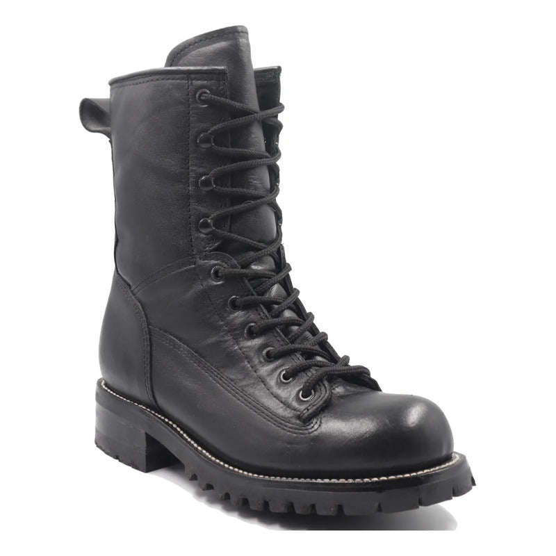 Botas Biker Cintas Piel De Res Suela Tractor Tronco Viejo Negro