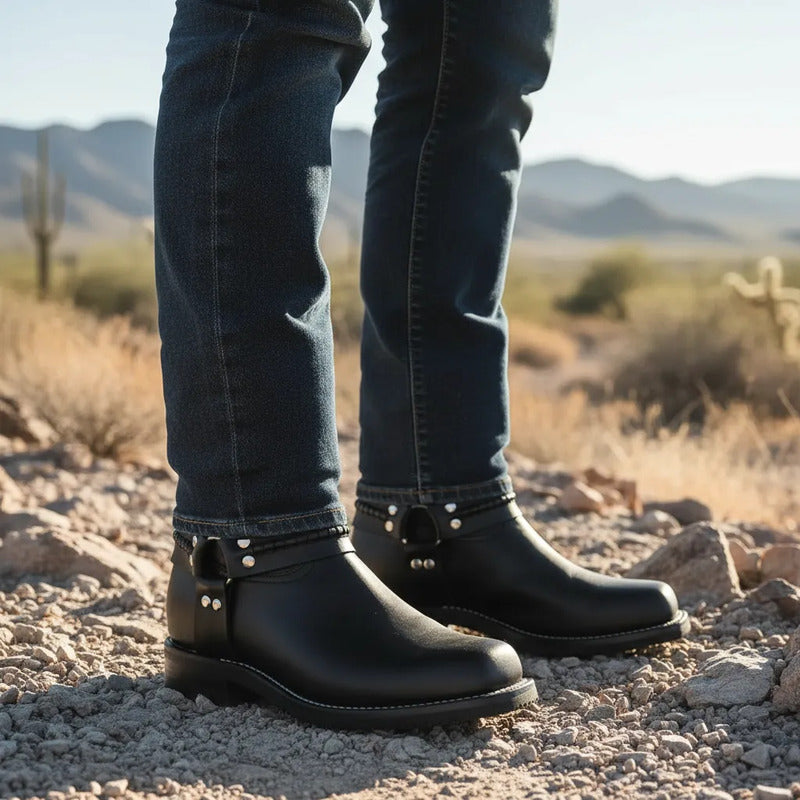 Botas Hombre Vaquera Biker Argolla Cierre Piel Tronco Viejo