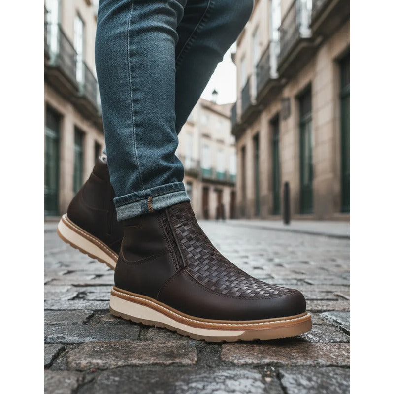 Botines Hombre Doble Cierre Piel Res Petatillo Tronco Viejo