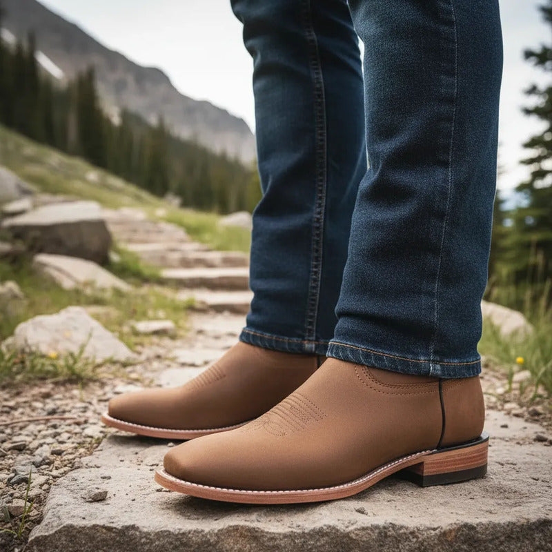 Botas Vaqueras Roper Hombre Piel Nobuck Suela De Cuero Marrón Claro 29,5 Mx