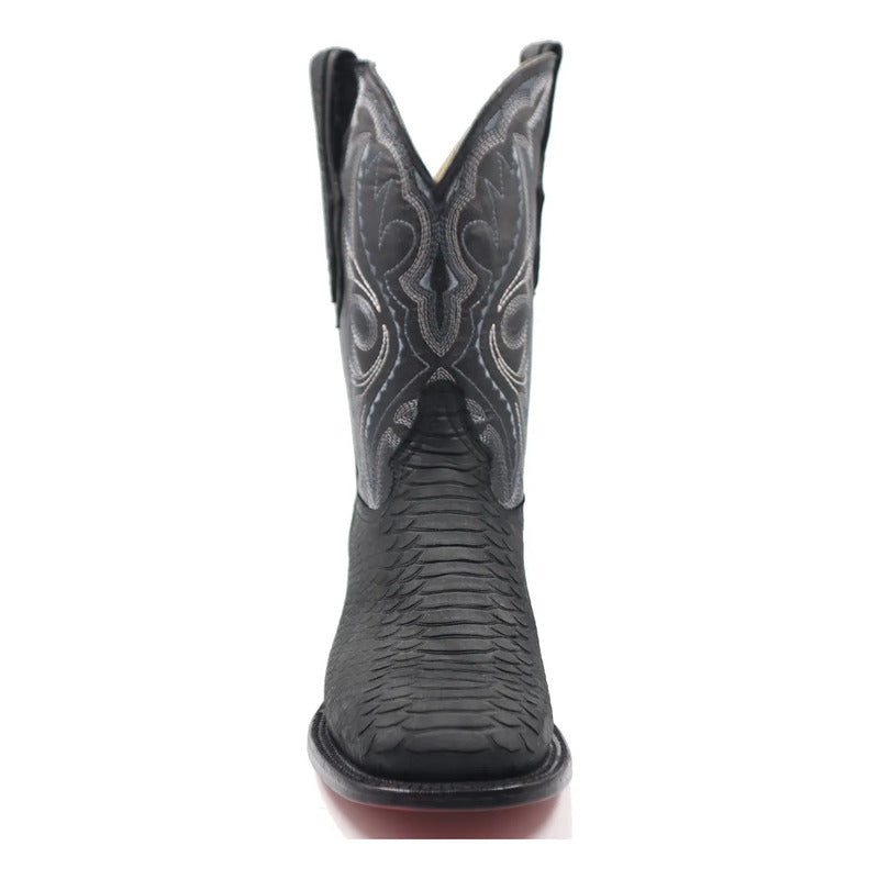 Botas Vaqueras Hombre Bulldog Piel Nobuck Grabado Pitón Negro 30 Mx