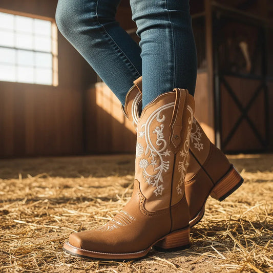 Botas Vaqueras Dama Girasol Blanco Horma Rodeo Tronco Viejo