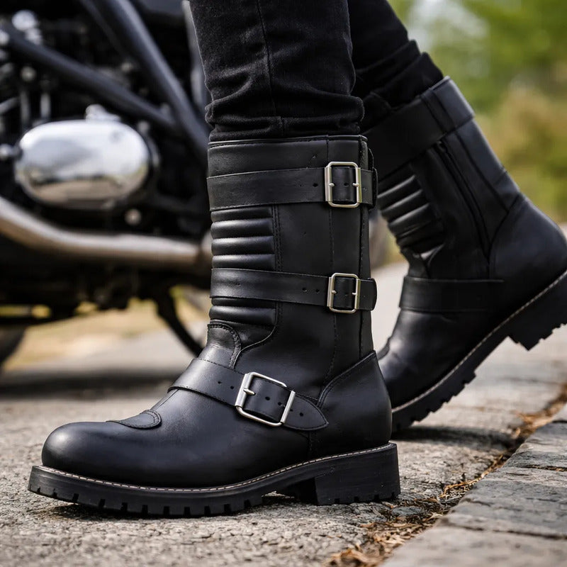 Botas Biker Piel Protección Tractor/casco Acero Tronco Viejo