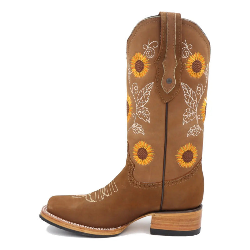 Botas Vaqueras Girasoles Horma Rodeo Tronco Viejo