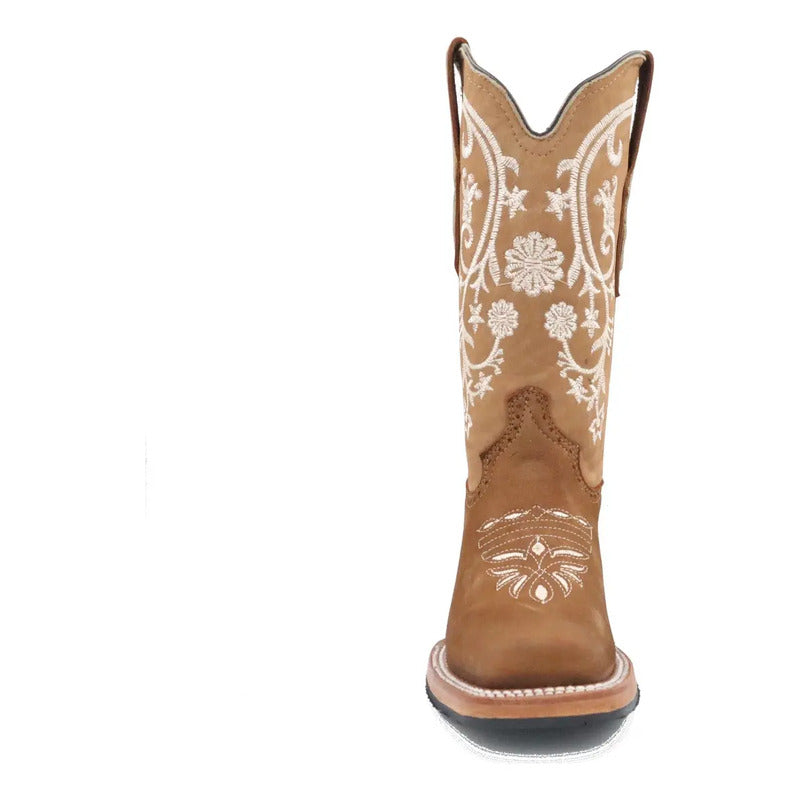 Botas Vaqueras Dama Girasol Blanco Horma Rodeo Tronco Viejo