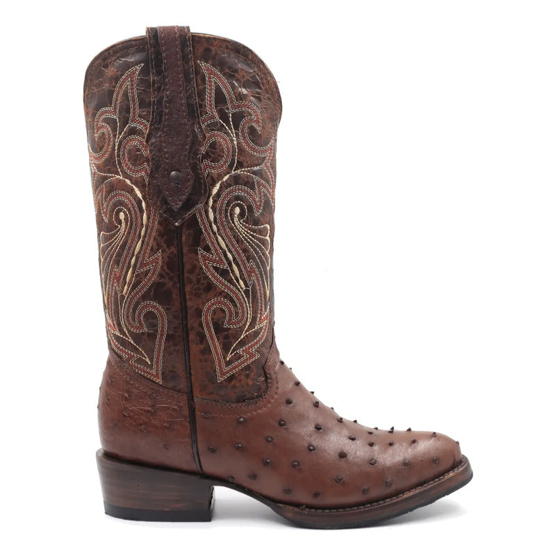 Botas Vaqueras Piel Avestruz Original Horma Oval Clasica