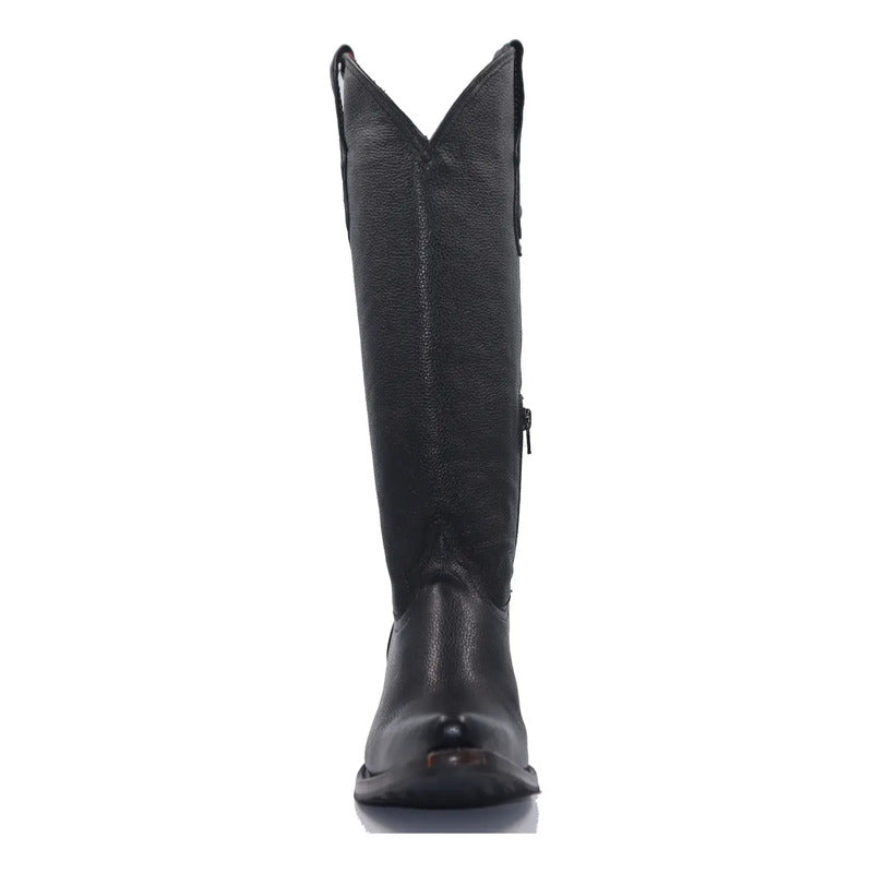 Bota Vaquera Alta Para Dama De Piel Genuina Color Negro