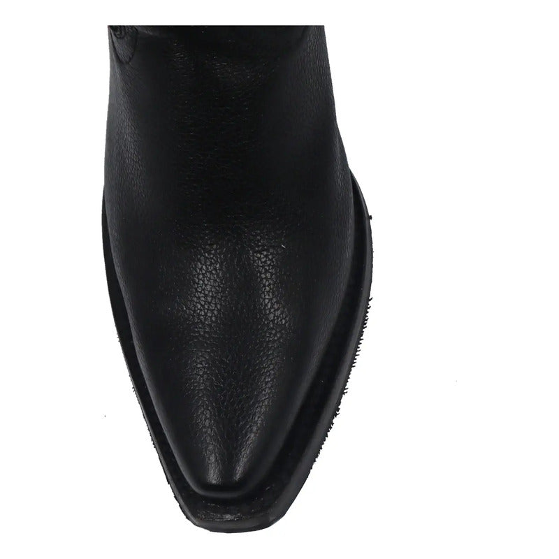 Bota Vaquera Alta Para Dama De Piel Genuina Color Negro