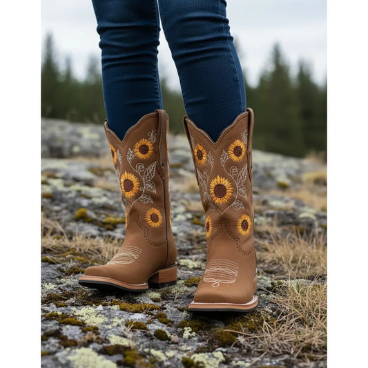 Botas Vaqueras Girasoles Horma Rodeo Tronco Viejo